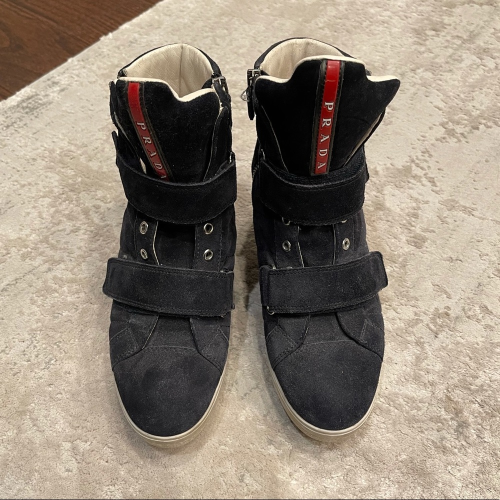 Prada Black Suede High Top Sneakers